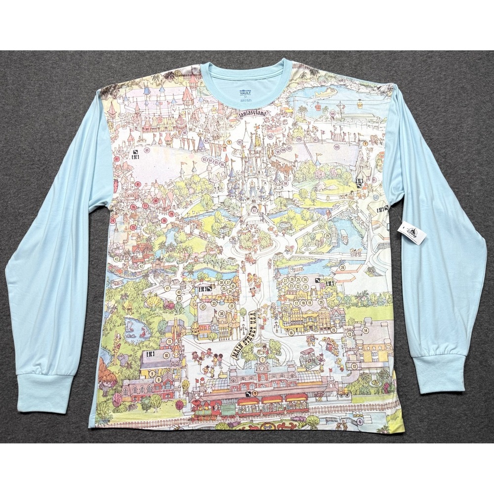Disney World 50th Anniversary Vault Magic Kingdom Map Long Sleeve Shirt Large